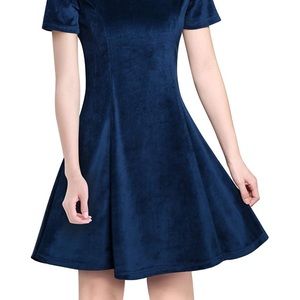Womens Short Sleeves Above Knee Flare Dress Blue S